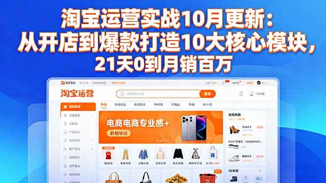 (16403期)淘宝运营实战10月更新:从开店到爆款打造10大核心模块,21天0到月销百万
