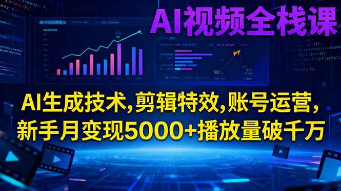 (16603期)AI视频全栈课:AI生成技术,剪辑特效,账号运营,新手月变现5000+播放量破千万