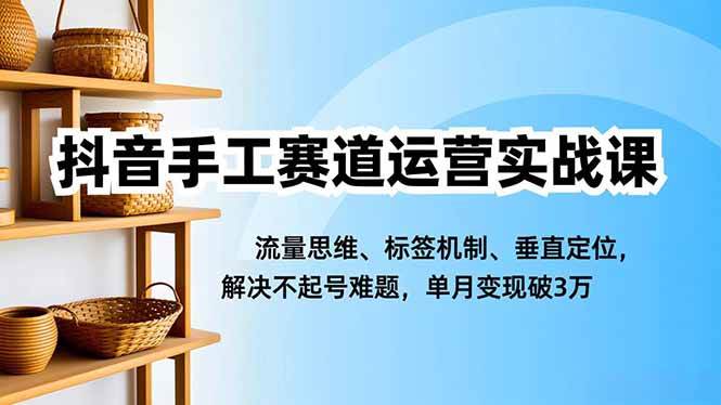 (16667期)抖音手工赛道运营实战课,流量思维、标签机制、垂直定位,解决不起号难题,单月变现破3万
