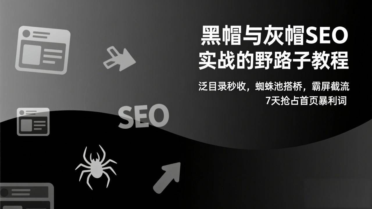 (17125期)黑帽与灰帽SEO实战的野路子教程:泛目录秒收,蜘蛛池搭桥,霸屏截流,7天抢占首页暴利词