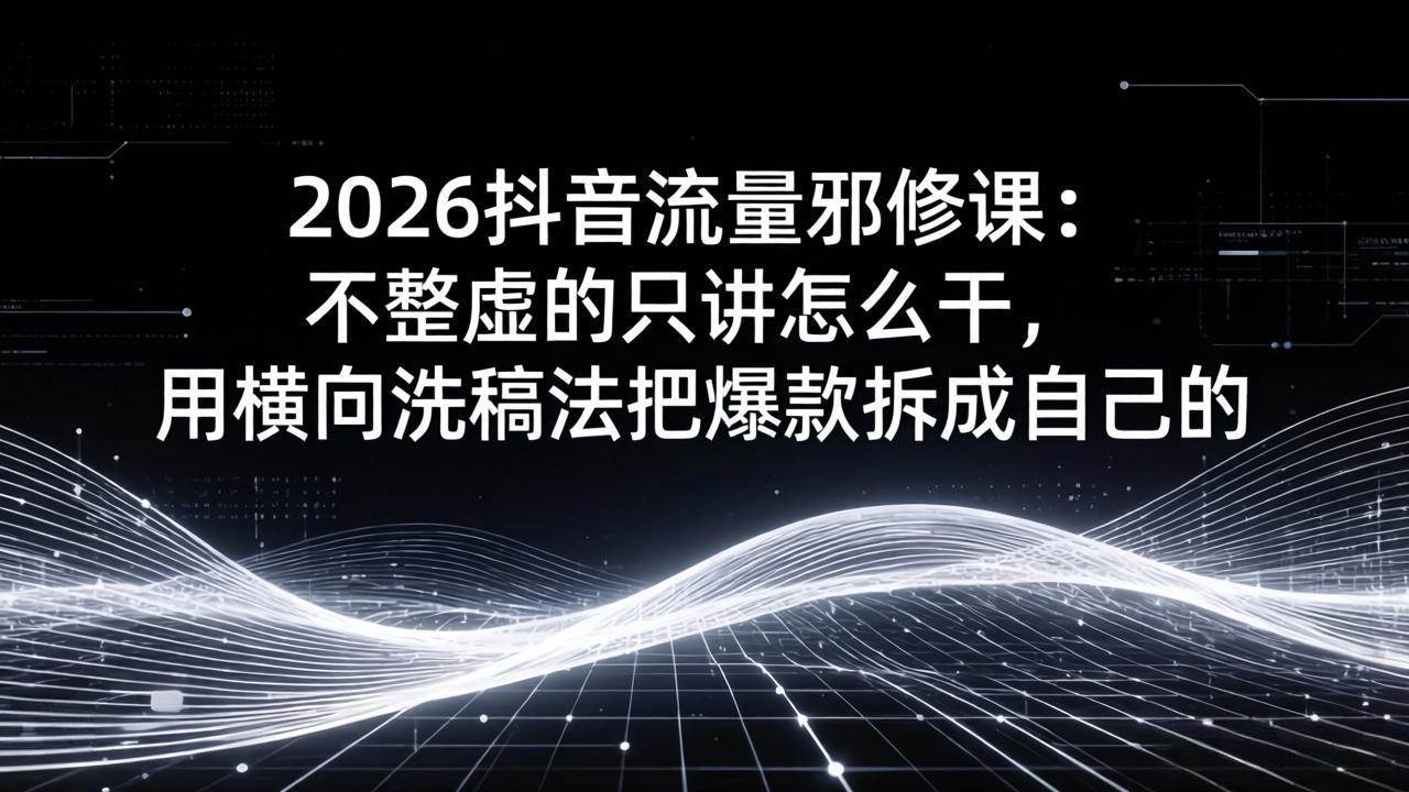 (17725期)2026抖音流量邪修课:不整虚的只讲怎么干,用横向洗稿法把爆款拆成自己的