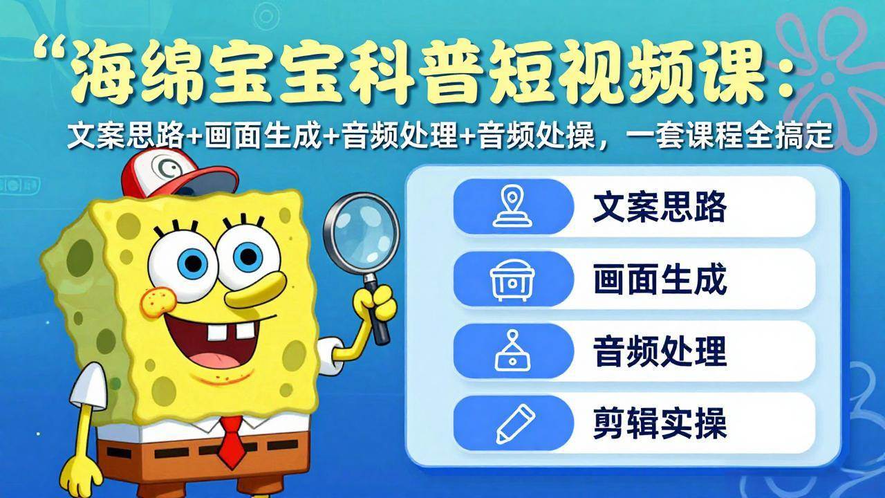 (17756期)海绵宝宝科普短视频课:文案思路+画面生成+音频处理+剪辑实操,一套课程全搞定