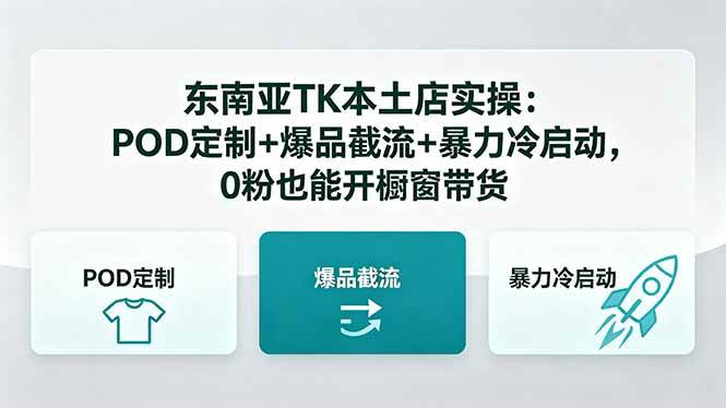 (18381期)东南亚TK本土店实操:POD定制+爆品截流+暴力冷启动,0粉也能开橱窗带货