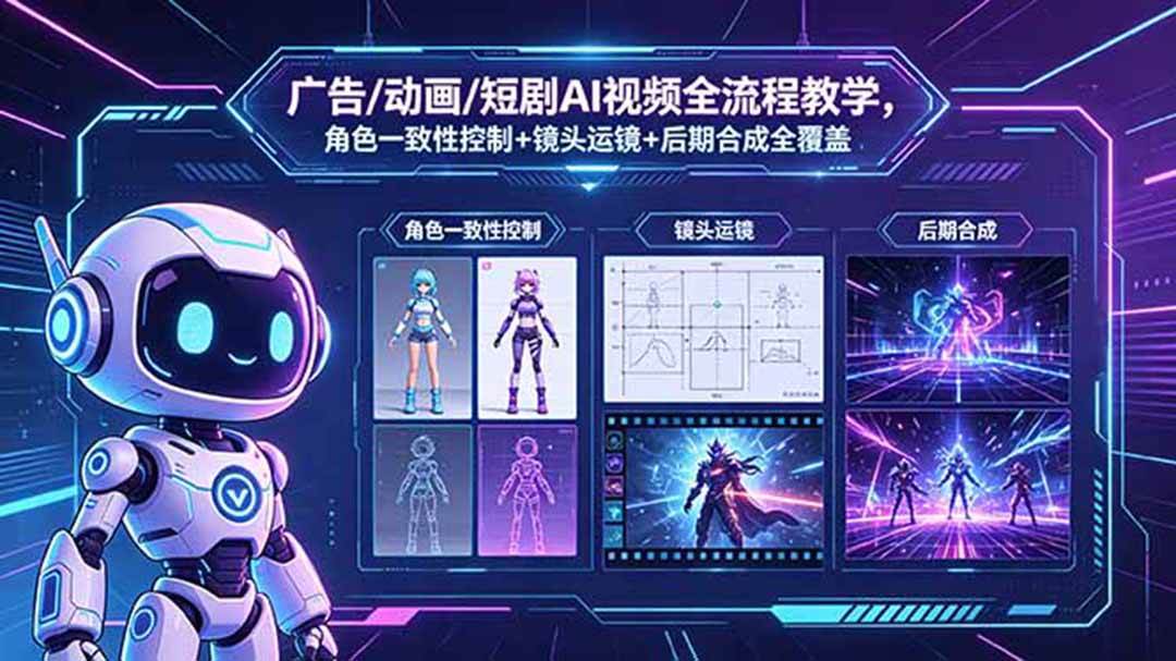 (18455期)广告/动画/短剧AI视频全流程教学,角色一致性控制+镜头运镜+后期合成全覆盖