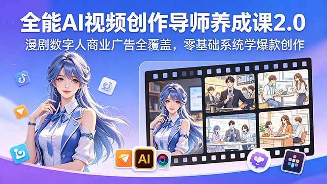 (18505期)全能AI视频创作导师养成课2.0,漫剧数字人商业广告全覆盖,零基础系统学爆款创作