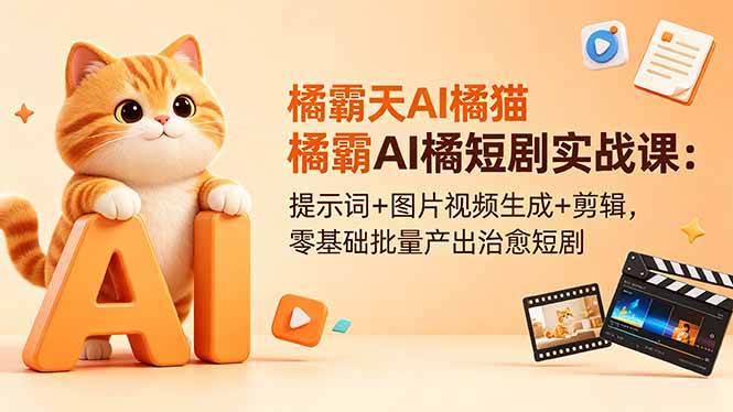 (18542期)橘霸天AI橘猫短剧实战课:提示词+图片视频生成+剪辑,零基础批量产出治愈短剧