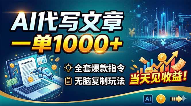 (18575期)AI代写文章,一单1000+,全套爆款指令+无脑复制玩法,当天见收益!