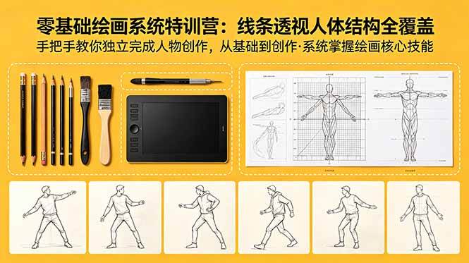(18615期)零基础绘画系统特训营:线条透视人体结构全覆盖,手把手教你独立完成人物创作