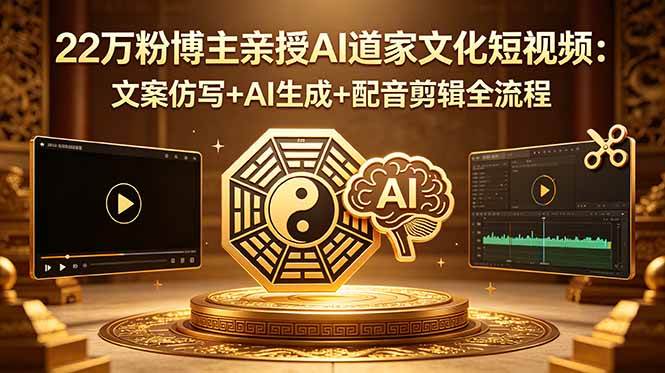 (18580期)22万粉博主亲授AI道家文化短视频:文案仿写+AI生成+配音剪辑全流程