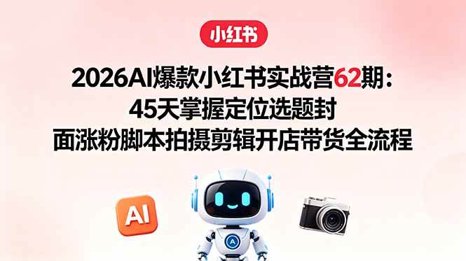 (18606期)2026AI爆款小红书实战营62期:45天掌握定位选题封面涨粉脚本拍摄剪辑开店带货全流程