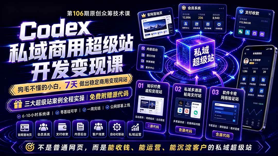 (19067期)Codex私域商用超级站Ai开发变现课106期:不是普通网站,而是能收钱,能运营,能沉淀客户的私域超级站