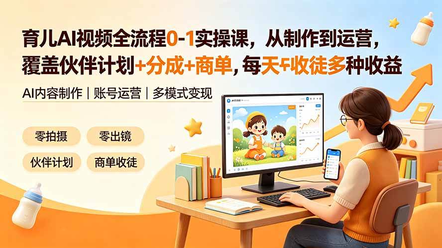 (19236期)育儿AI视频全流程0-1实操课,从制作到运营,覆盖伙伴计划+分成+商单+收徒多种收益,每天500+收益