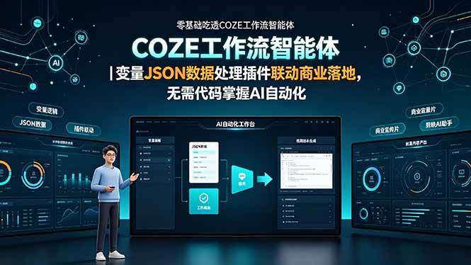 (19243期)零基础吃透COZE工作流智能体|变量JSON数据处理插件联动商业落地,无需代码掌握AI自动化