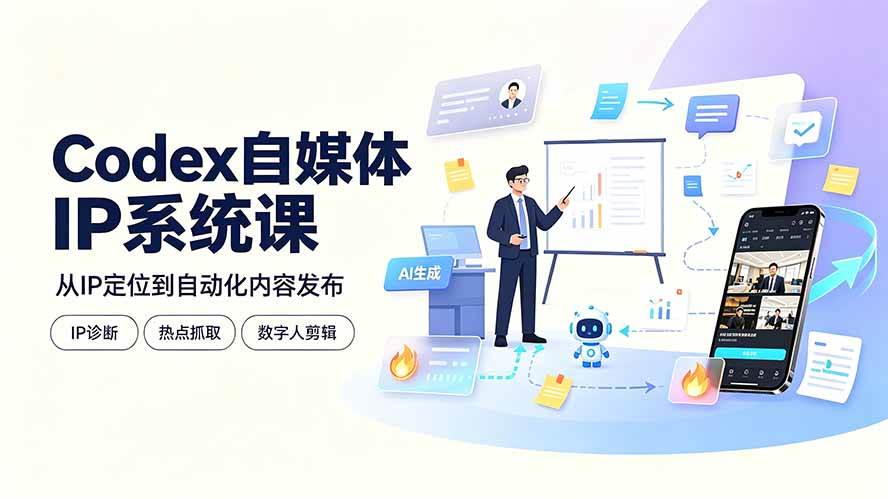 (19258期)Codex自媒体IP系统课:IP诊断/热点抓取/IP蒸馏 Skill,爆款复刻数字人多平台自动发布教程