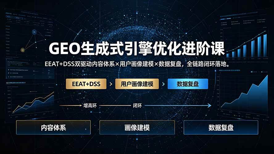 (19269期)GEO生成式引擎优化进阶课:EEAT+DSS双驱动内容体系×用户画像建模×数据复盘,全链路闭环落地