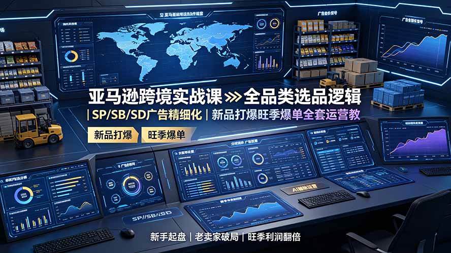 (19352期)亚马逊跨境实战课:全品类选品逻辑|SP/SB/SD广告精细化|新品打爆旺季爆单全套运营教程