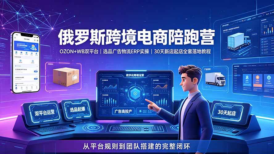 (19371期)2026俄罗斯跨境电商陪跑营:OZON+WB双平台|选品广告物流ERP实操|30天新店起店全套落地教程