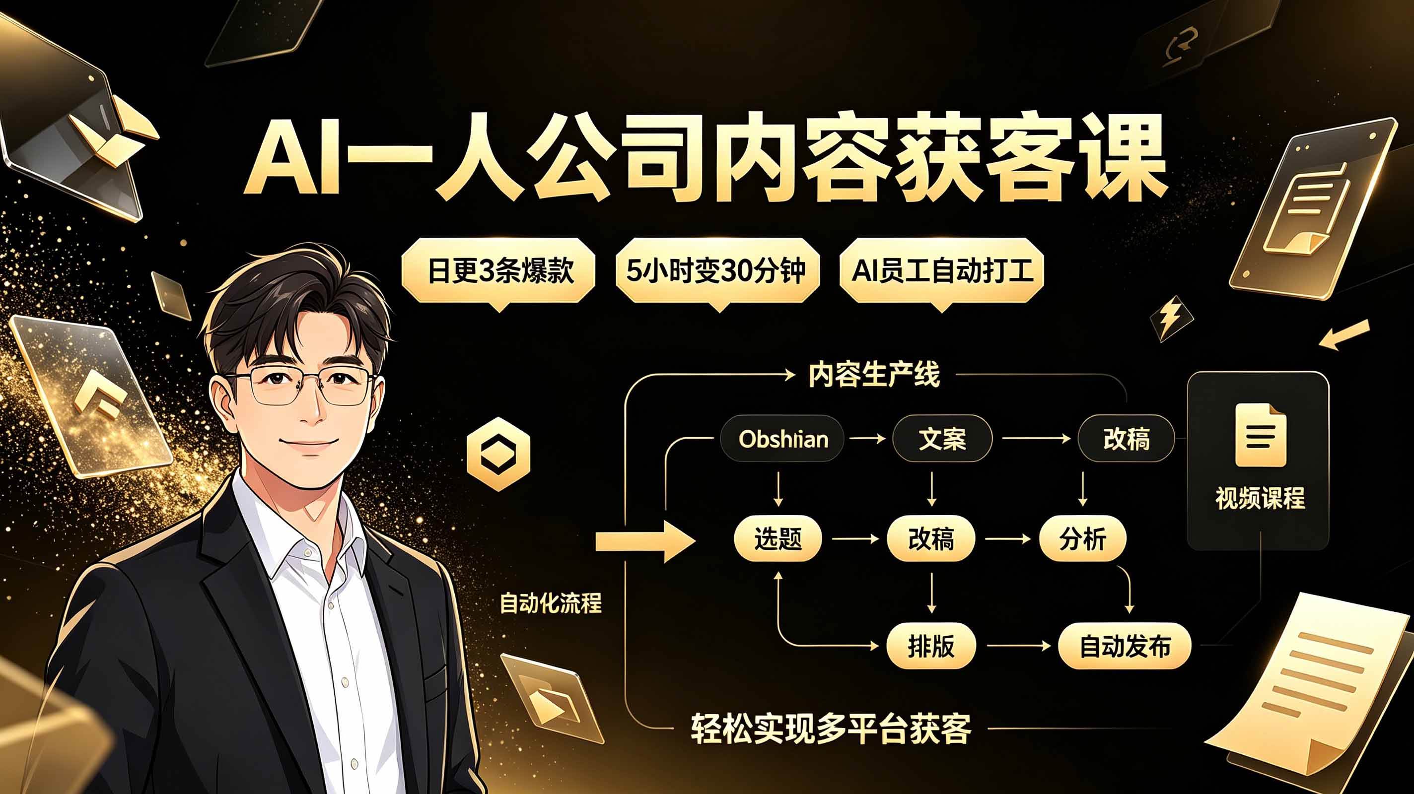 (19387期)AI一人公司内容获客课:日更3条爆款×5小时变30分钟×AI员工自动打工,轻松实现多平台获客