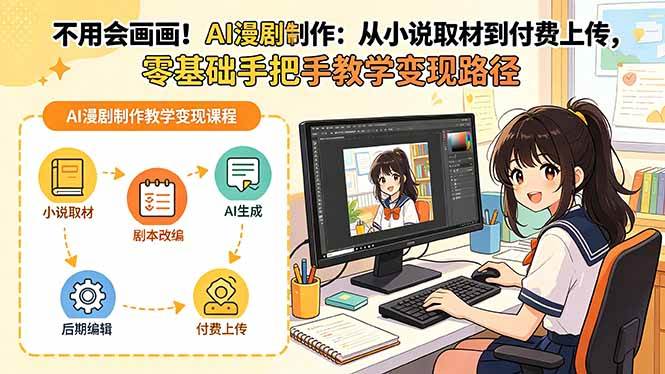 (19429期)不用会画画!AI漫剧制作:从小说取材到付费上传,零基础手把手教学变现路径(更新)