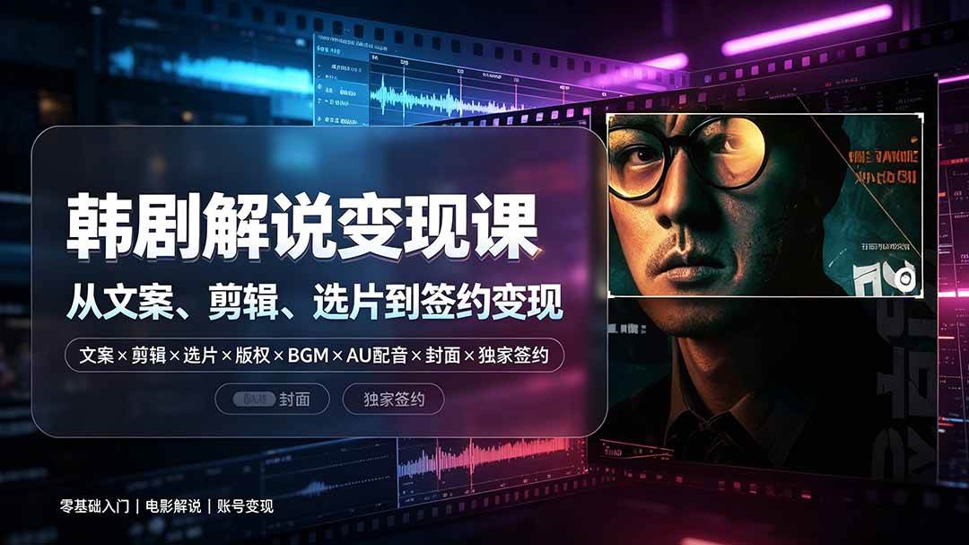 (19438期)抖音270W粉丝博主亲授韩剧解说课:文案×剪辑×选片×版权×BGM×AU配音×封面×独家签约,零基础到变现