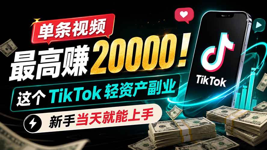 (19457期)单条视频最高赚 20000!这个 TikTok 轻资产副业,新手当天就能上手