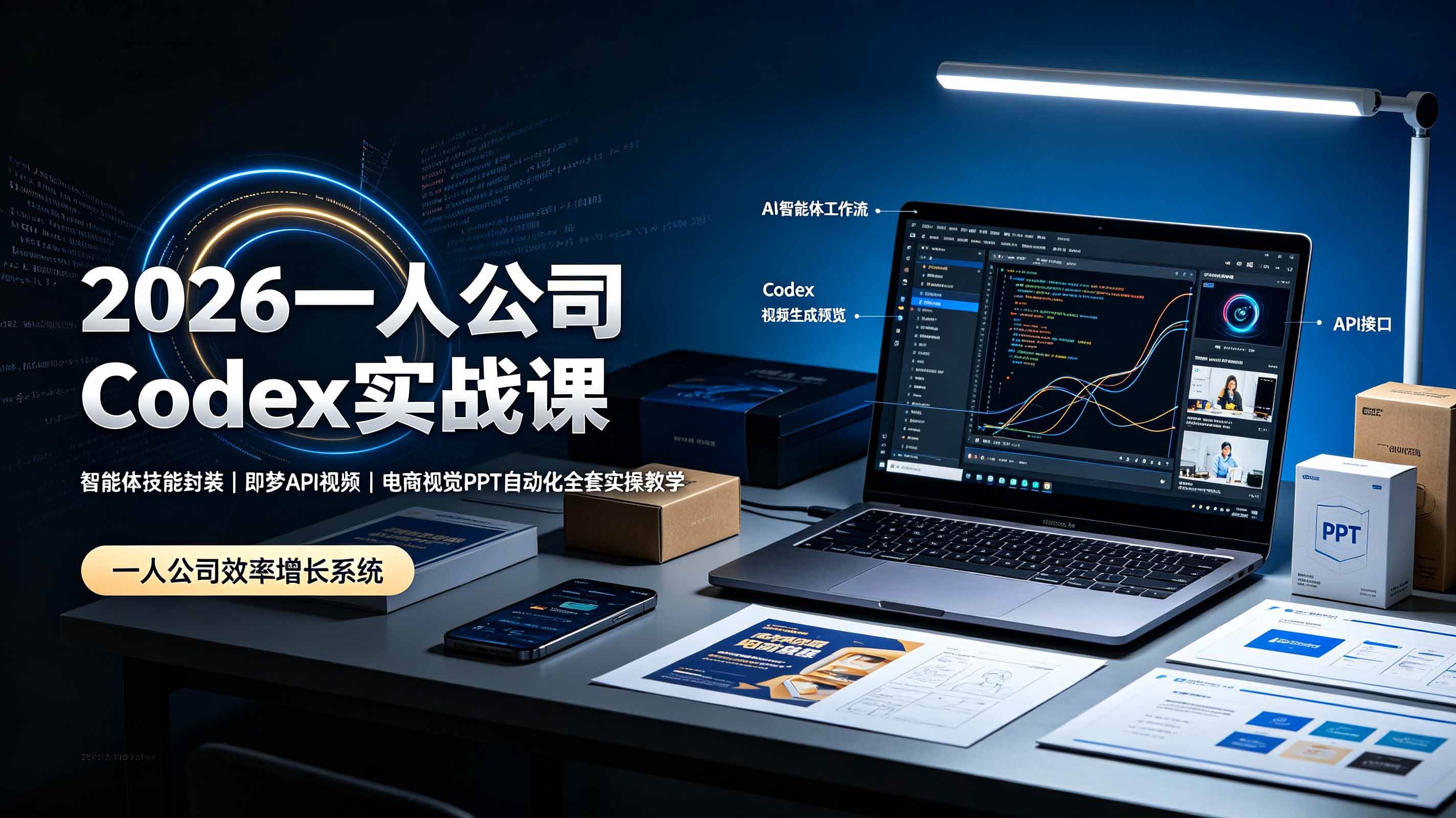 (19503期)2026一人公司Codex实战课◆智能体技能封装|即梦API视频|电商视觉PPT自动化全套实操教学