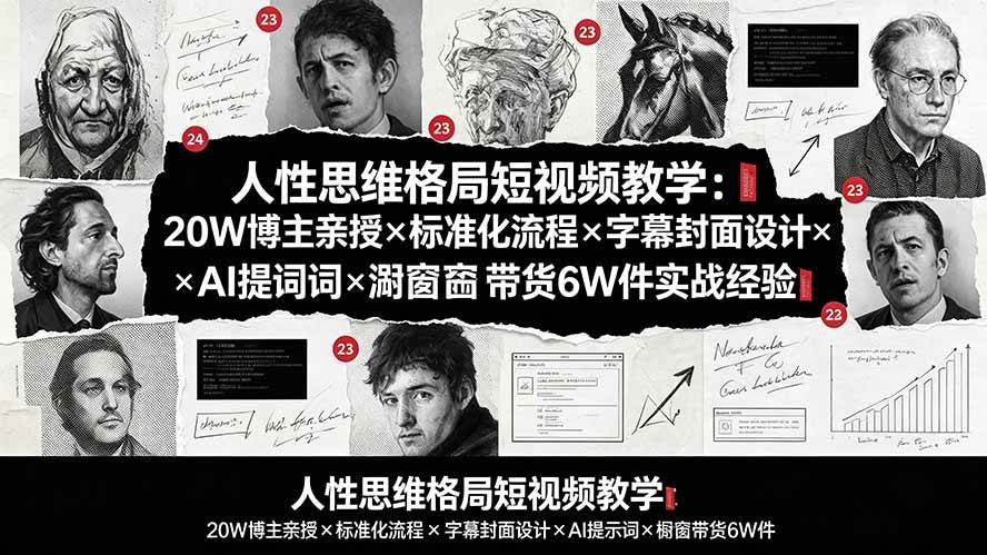 (19538期)人性思维格局短视频教学:20W博主亲授×标准化流程×字幕封面设计×AI提示词×橱窗带货6W件实战经验