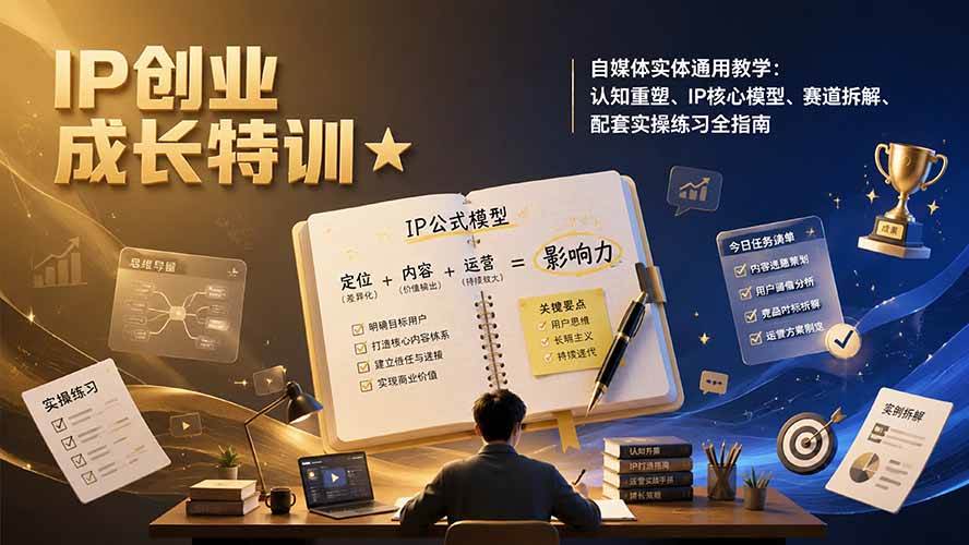 (19567期)IP创业成长特训★自媒体实体通用教学:认知重塑、IP核心模型、赛道拆解、配套实操练习全指南