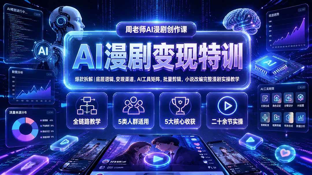 (19633期)AI漫剧变现特训★爆款拆解|底层逻辑,变现渠道,AI工具矩阵,批量剪辑,小说改编完整漫剧实操教学