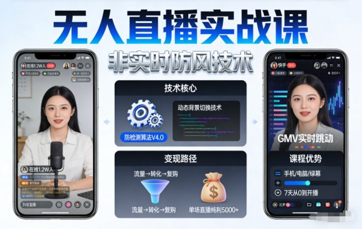 宝子哥无人直播实战课,非实时防风技术,聚焦抖音快手等平台直播带货,轻松开启直播变现之路(更新2026年08月06日)