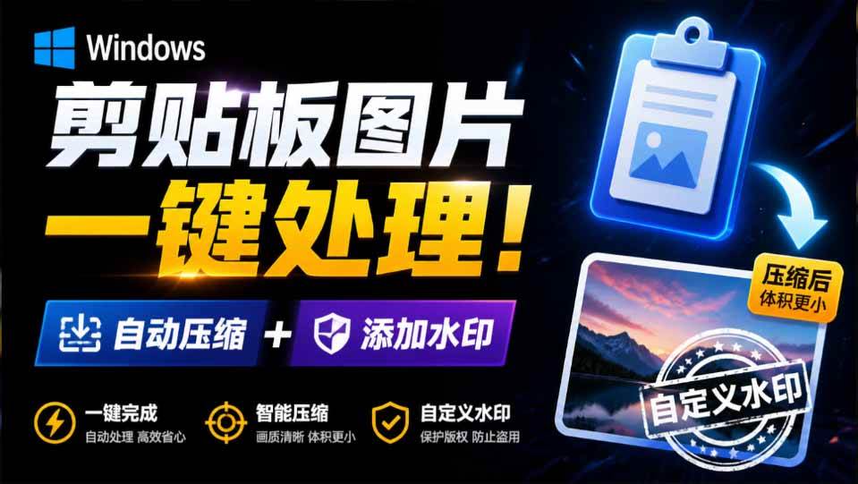 (19831期)Windows 剪贴板复制图片后,体积会暴涨数百倍?剪贴板图片一键自动压缩及添加水印工具