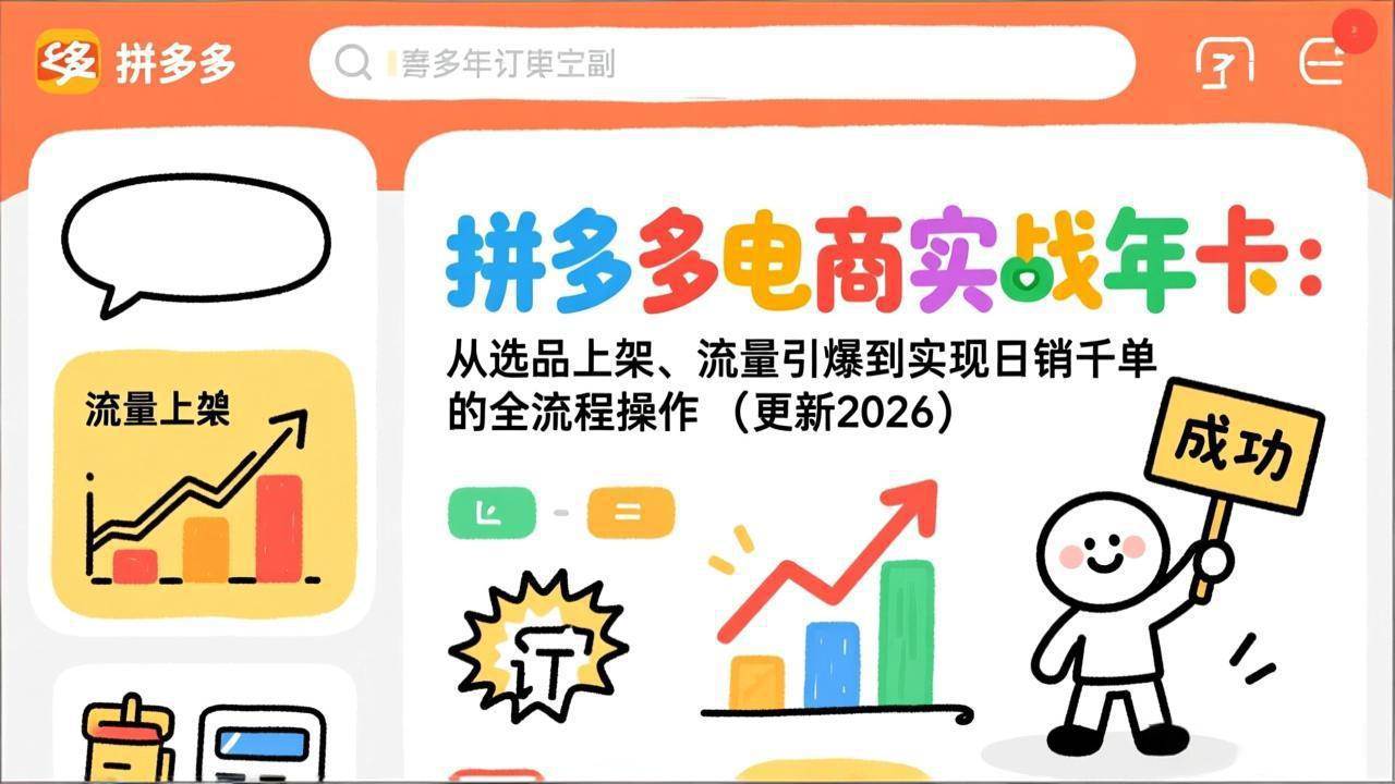 (19839期)拼多多电商实战年卡:从选品上架、流量引爆到实现日销千单的全流程操作(更新2026年8月)