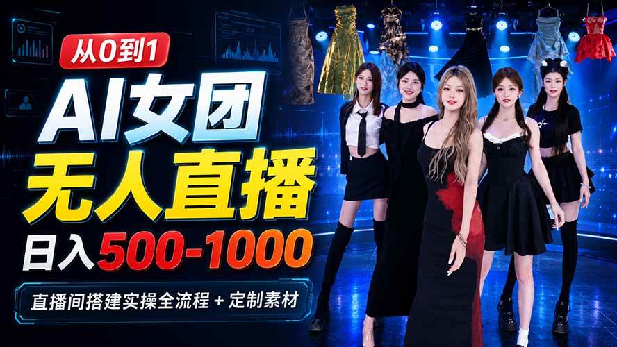 (20051期)AI 女团无人直播,躺入500-1000每天,直播间搭建实操全流程+定制素材