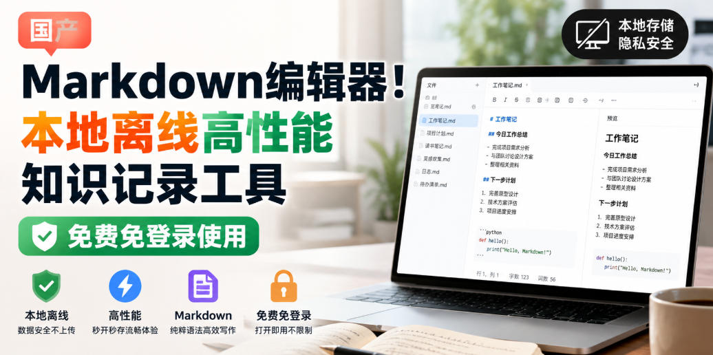 国产Markdown编辑器!本地离线高性能知识记录工具,免费免登录使用