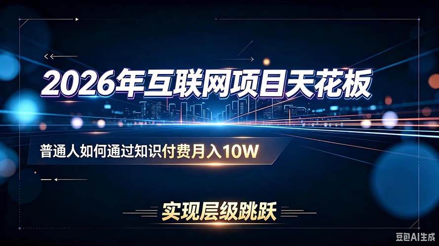 (20150期)2026年互联网项目天花板:普通人如何通过知识付费月入10W,实现层级跳跃