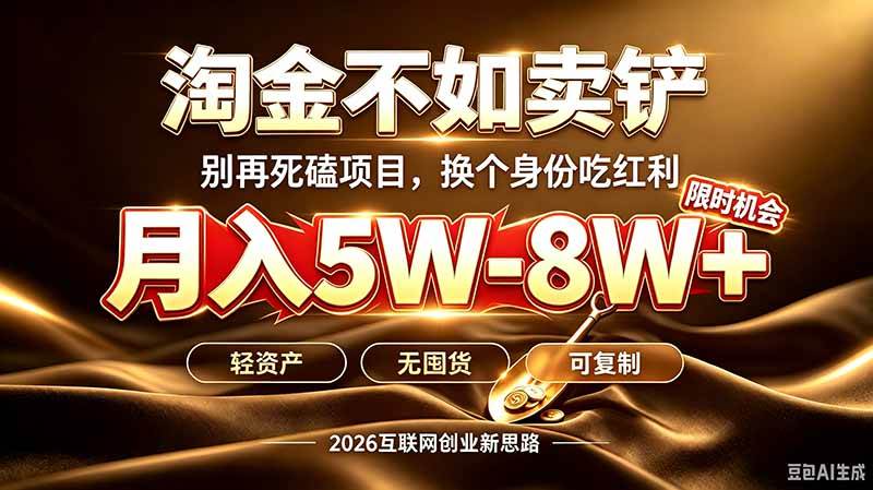 (20152期)别再傻乎乎埋头跑项目!互联网真正赚钱逻辑:做卖铲人,拒绝当韭菜,逆风翻盘月入5-8W+