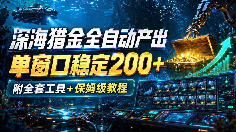 深海猎金全自动产出,单窗口稳定200+,附全套工具+保姆级教程【揭秘】