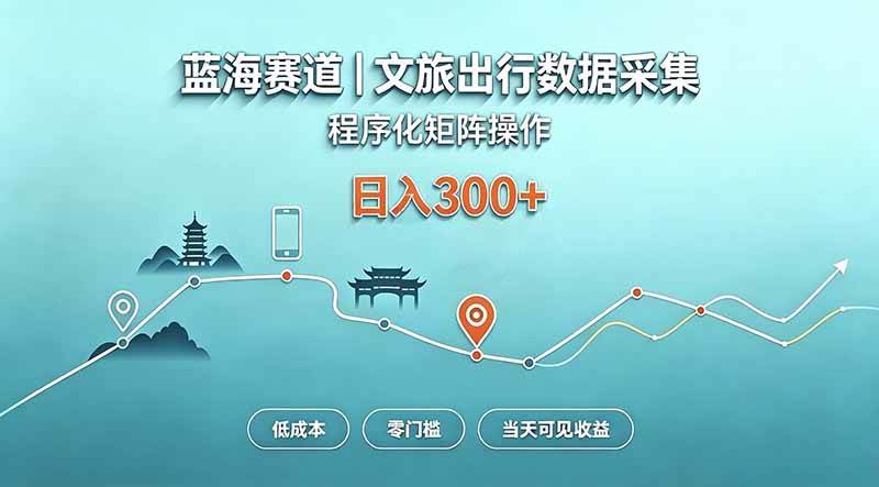 (20478期)蓝海赛道 文旅出行数据采集 程序化矩阵操作 低成本 零门槛 当天可见收益 日入300+