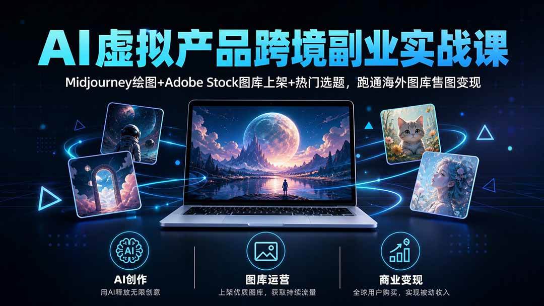 (20514期)AI虚拟产品跨境副业实战课|Midjourney绘图+Adobe Stock图库上架+热门选题,跑通海外图库售图变现