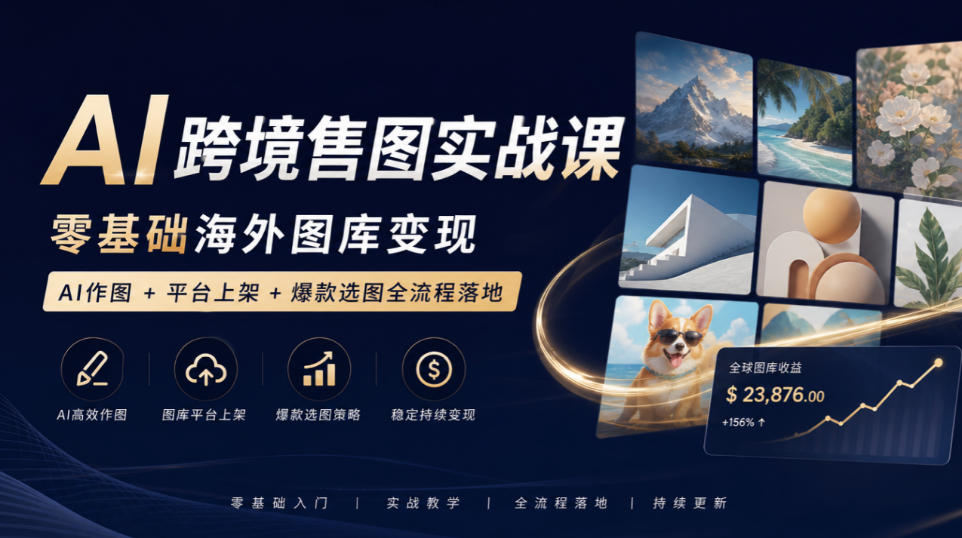 AI跨境售图实战课,零基础海外图库变现,AI作图+平台上架+爆款选图全流程落地