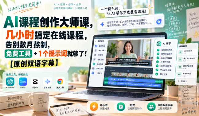 AI课程创作大师课,几小时搞定在线课程,告别数月熬制,免费工具+1个提示词就够了!【原创双语字幕】