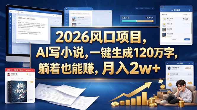 (20653期)2026 风口项目,AI 写小说,一键生成 120 万字,躺着也能赚,月入 2w +