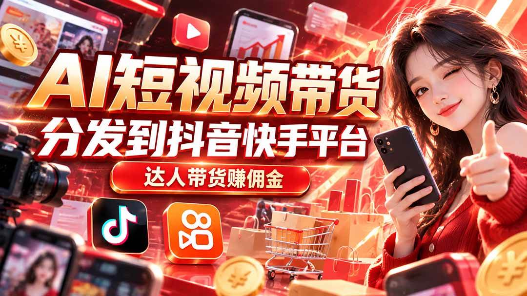 (20754期)【AI短视频带货】分发到抖音快手平台,达人带货赚佣金