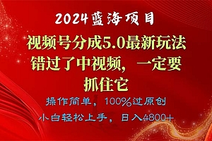 (11032期)2024蓝海项目,视频号分成计划5.0最新玩法,错过了中视频,一定要抓住…