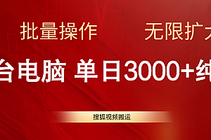 (11064期)搜狐视频搬运,一台电脑单日3000+,批量操作,可无限扩大