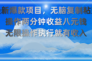 (11174期)最新爆款项目,无脑复制粘贴,操作两分钟收益八元钱,无限操作执行就有…