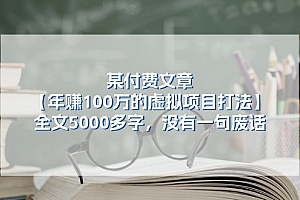 (11234期)某付费文【年赚100万的虚拟项目打法】全文5000多字,没有一句废话