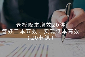 (11238期)老板 降本增效20讲,管好 三本五效,实现低本高效(20节课)