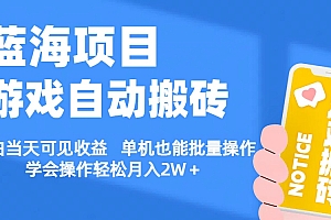 (11265期)【蓝海项目】游戏自动搬砖 小白当天可见收益 单机也能批量操作 学会操…