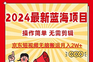(11268期)2024最新蓝海项目,无需剪辑,京东图文短视频无脑搬运月入2W+